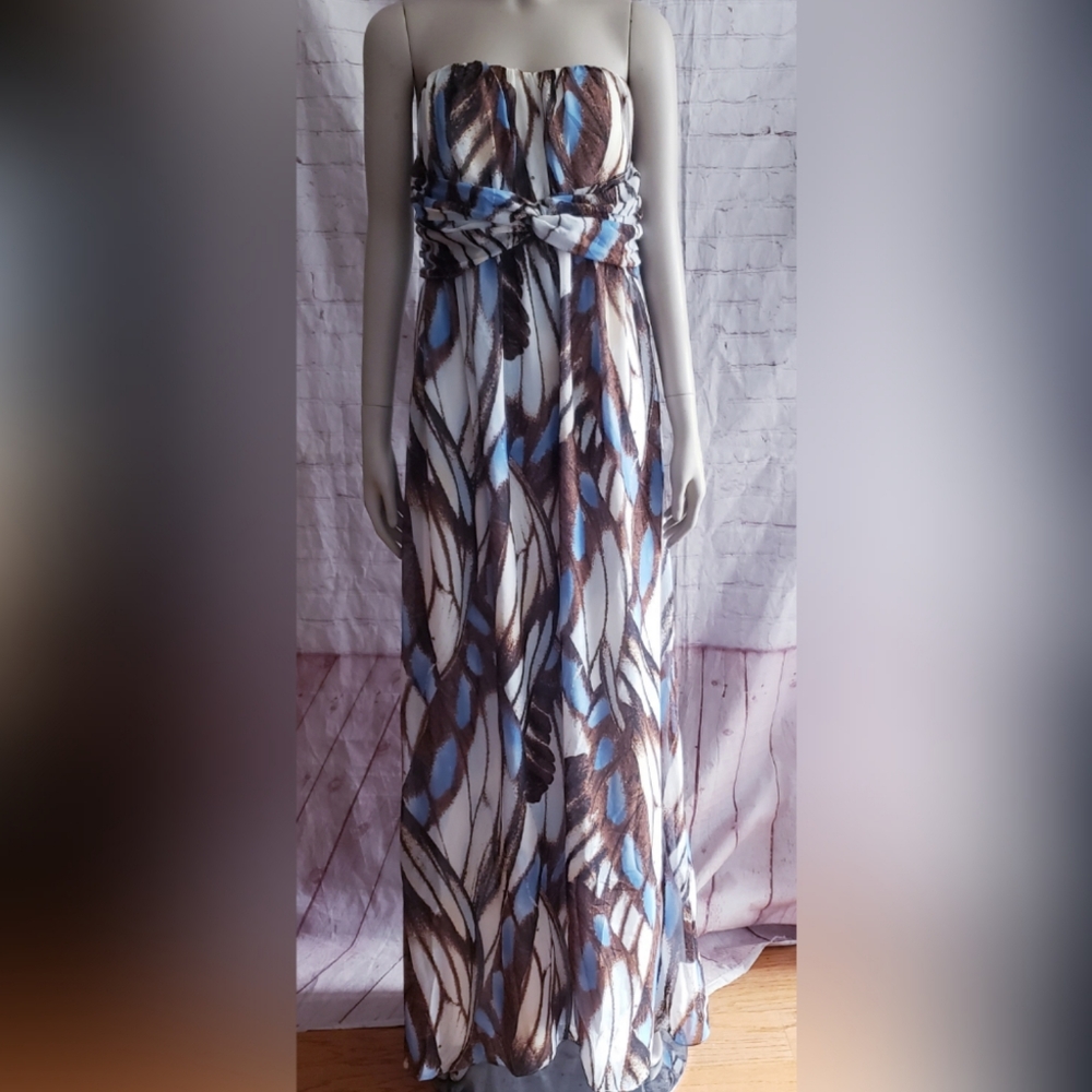 Jessica Simpson blue and brown strapless maternity dress